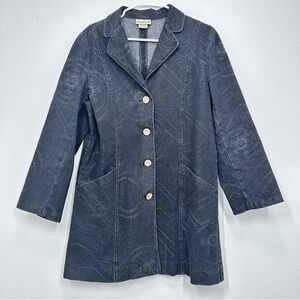 Vintage Dark Wash Denim Trenchcoat Swirl Eclectic 90s Women's Size Medium Petite